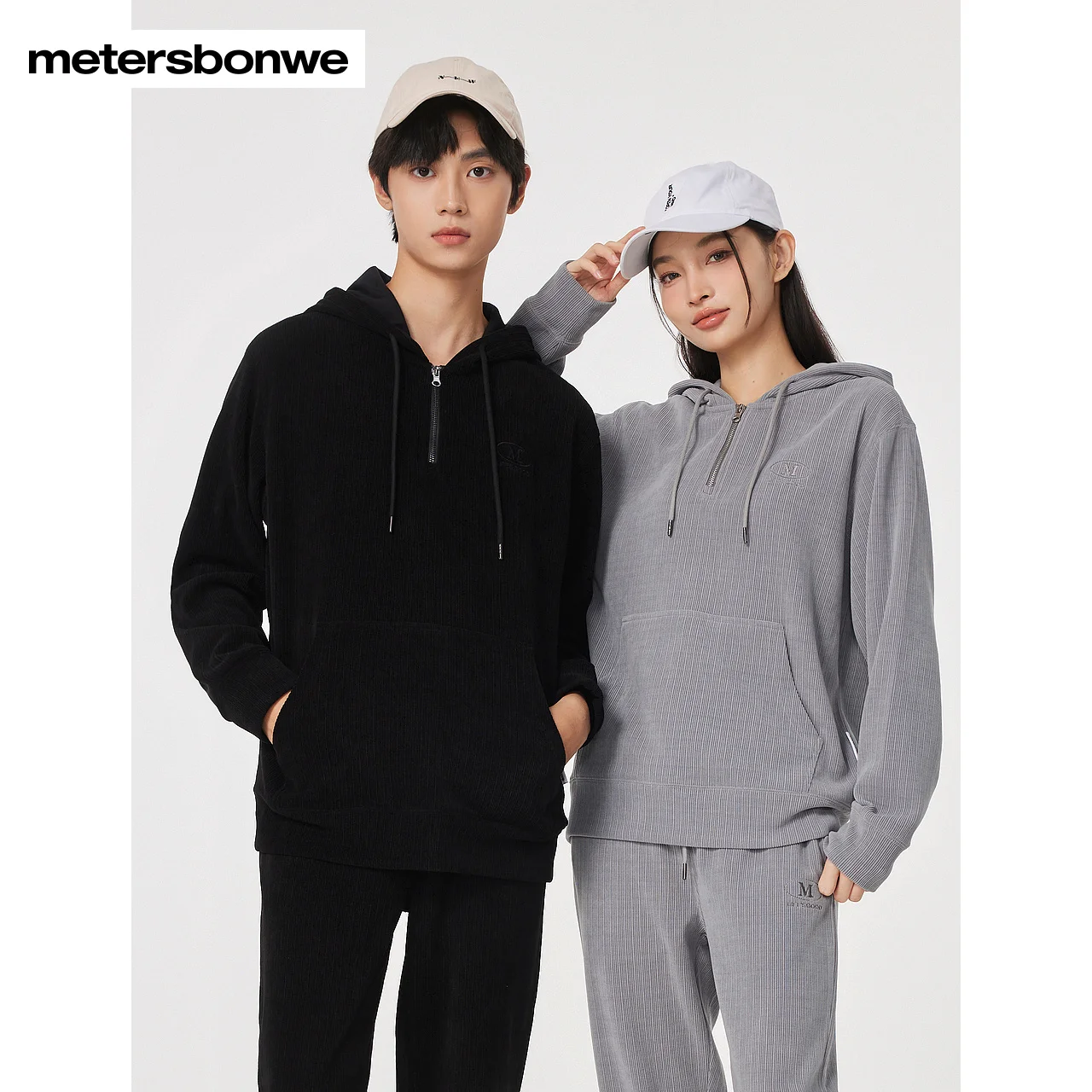 

Metersbonwe-Men Women's Zip-Up Hooded Jumper Fashion Embroidery Comfortable Fit Pullover Does Not Pick The Figure Classic Casual