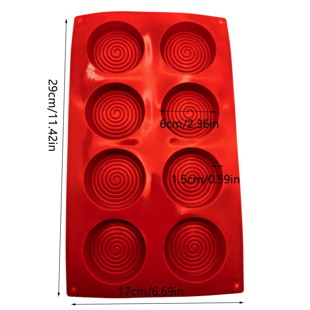 Spiral Round Silicone Mousse Cake Mold 8 Hole Concentric Circle DIY Candy Biscuit Dessert Chocolate Cake Decoration Baking Mold