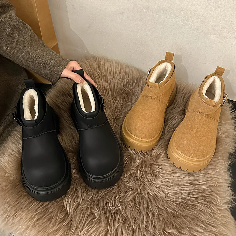 

Winter New Fur Integrated Big Head Snow Boots Women's Thick Bottom Non-Slip Warm Short Cotton Boots Cotton-Padded Shoes