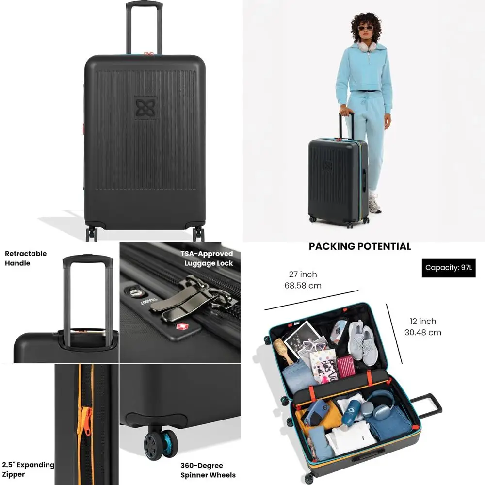 

29 inch travel luggage with durable hardshell, expandable suitcase featuring 4 double spinner wheels