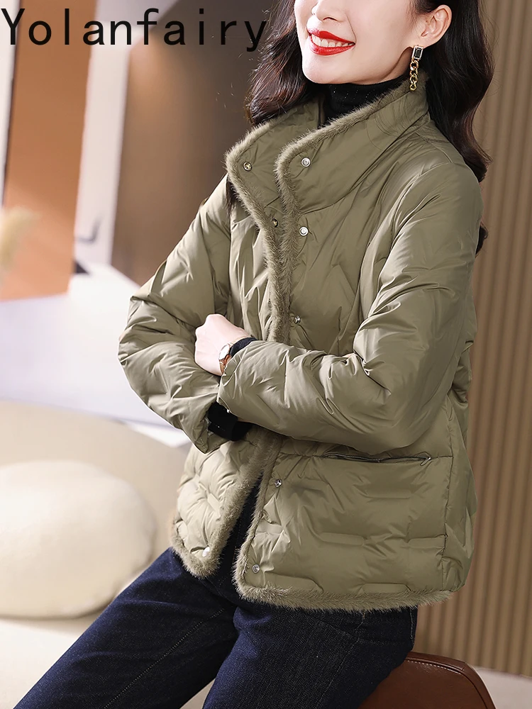 YOLANFAIRY Warm 90% White Duck Down Down Jackets Woman Winter Stand Collar Short Puffer Jacket Women's Clothes Casual Down Coats