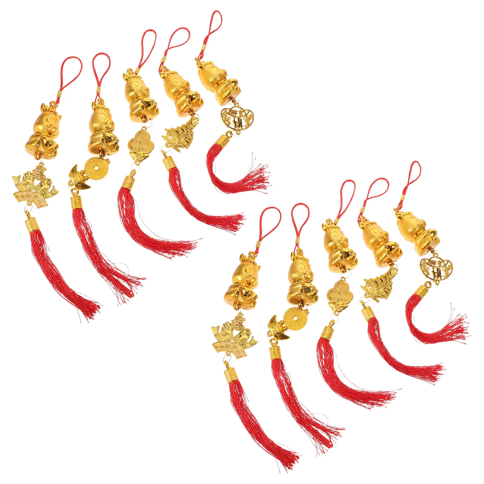 

10Pcs Chinese New Year Horse Pendants Gold Tassel Hanging Ornaments Lunar Bonsai Decoration Spring Festival Charm Wealth Good