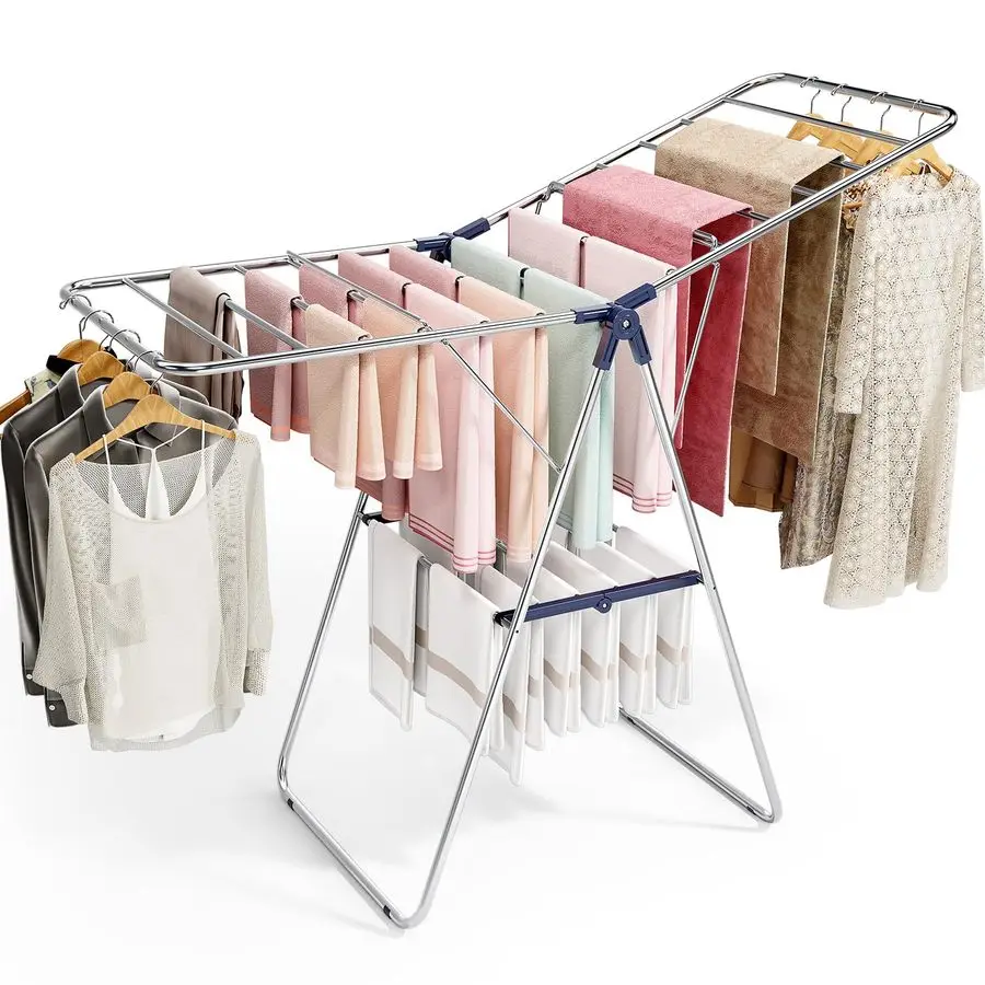 

Clothes Drying Rack, Stainless Steel Drying Rack Clothing with HeightAdjustable, Foldable Gullwings Laundry Drying Rack, Indoor