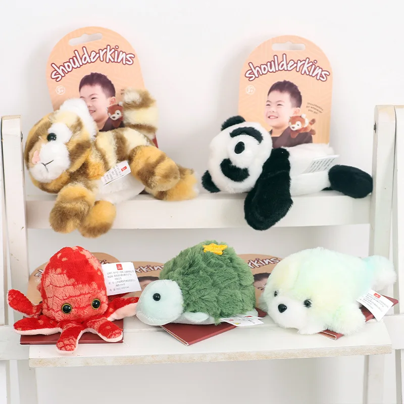 Cute Standing Shoulder Plush Doll Cartoon Magnetic Panda Parrot Turtle Doll Refrigerator Stickers Decorative Plush Toy Girl Gift