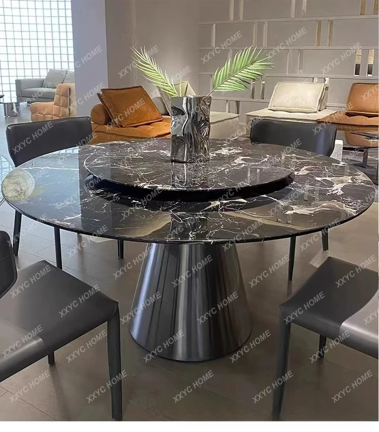 Lminimalist marble modern minimalist light luxury stainless steel luxury stone dining table with turntable