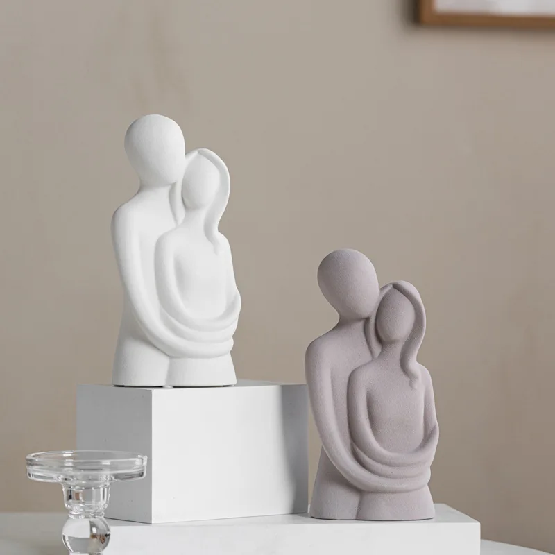 Ceramic Embracing Couple Decorative Accessories, Modern Love Embracing Statues, Modern Love Art Statues, Perfect Gifts