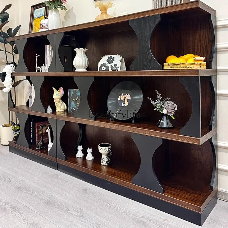 

yj19 Vintage Red Oak Solid Wood Display Sideboard Entryway Cabinet Living Room Bookshelf Storage Decorative Cabinet