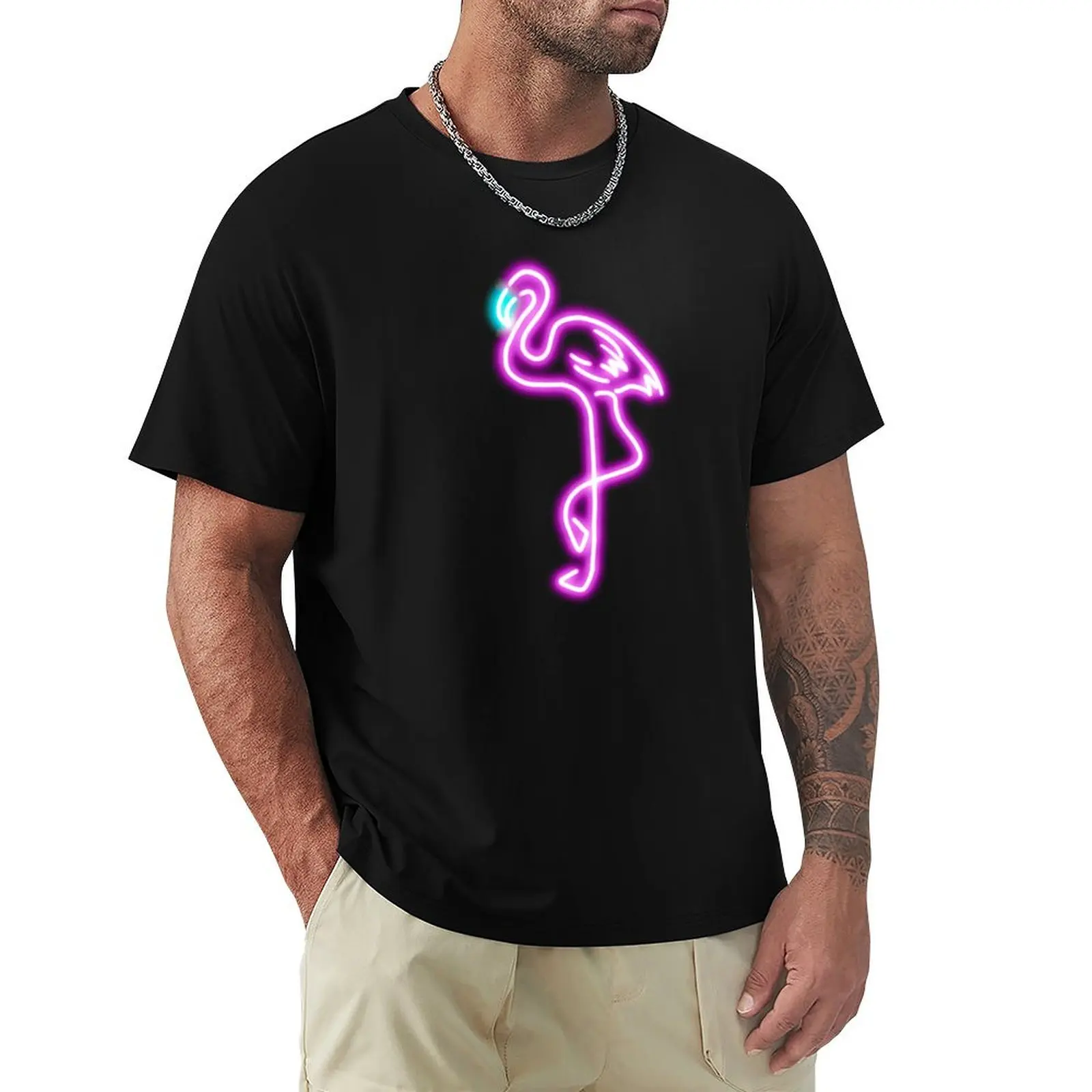 

Neon flamingo T-Shirt blue lock kawaii clothes quick drying customs mens graphic t-shirts