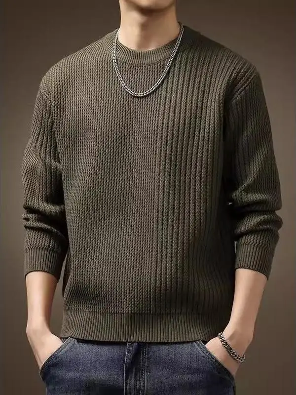 

Мужской вязаный свитер свободного кроя с длинным рукавом и круглым вырезом, с термоэффектом, осенне-зимний, повседневный, удобный