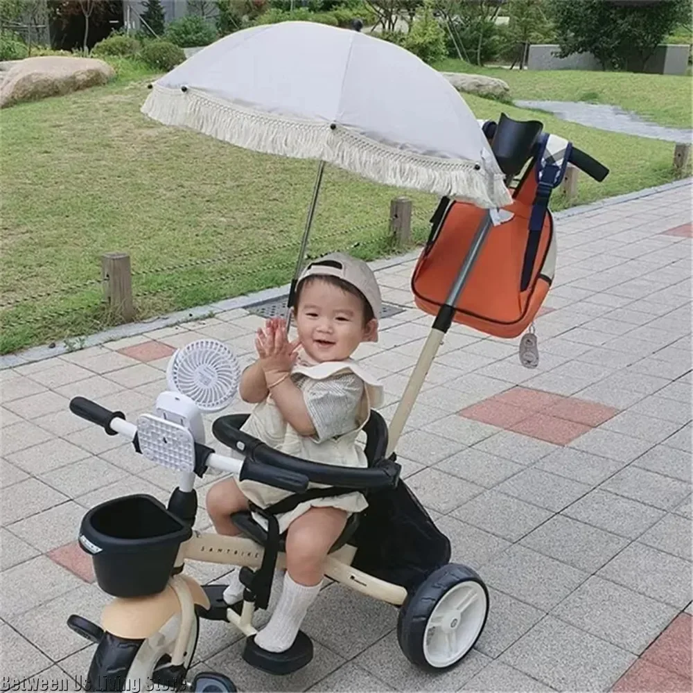 Princess Lace Embroidery Stroller Sunshade Cute Printed Baby Parasol Matching Plastic Fixing Clip Outdoor Infant Sun Gear