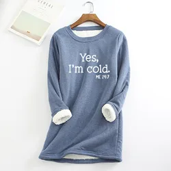 Winter Fleece Hoodies Thermal Women Thick Fleece Sweatshirt Letter Print Long Sleeve Jumber Coat Female Oversize Hooded Pullover