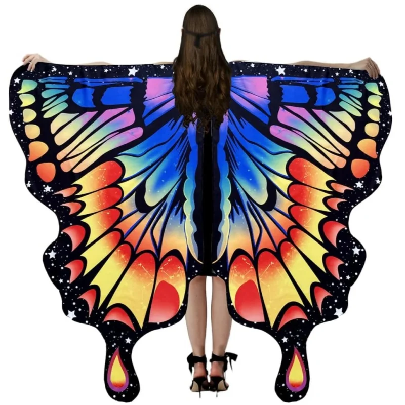 معطف أجنحة الفراشة للنساء الملاك كيب اللعب الدعامة فستان عابث شال عباءة كرنفال حفلة مرحلة القصة تأثيري حلي