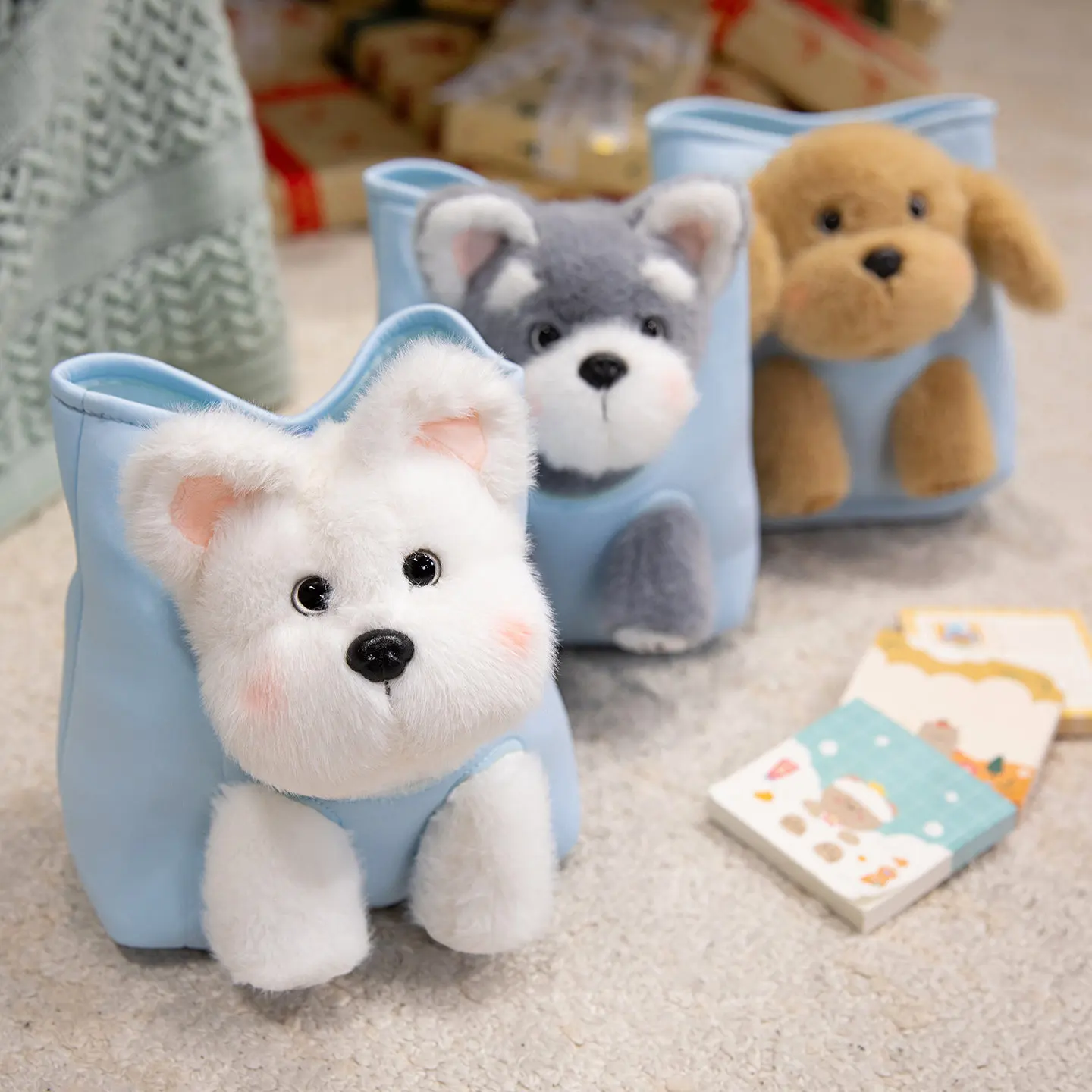 กระเป๋าใส่ของเล่นตุ๊กตาสุนัขน่ารัก กระเป๋าเก็บของตกแต่งห้องน่ารัก การ์ตูนตุ๊กตาสุนัข กระเป๋าสะพายข้าง ตุ๊กตาสุนัขขนนุ่ม ของขวัญสำหรับเด็ก