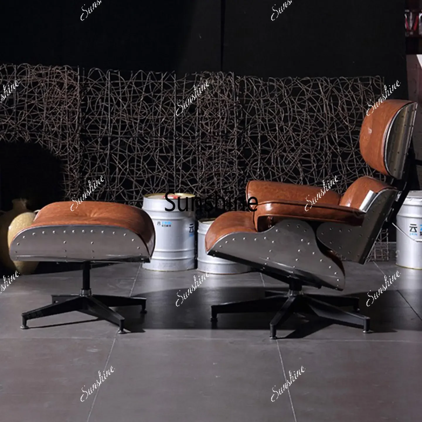 

Industrial style retro aluminum leather rivets lazy leather chair