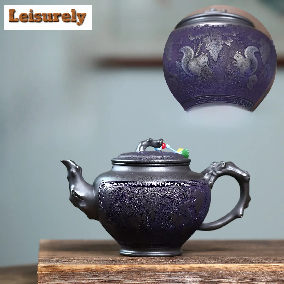 

680ml Classic Yixing Purple Clay Teapots Famous Master Handmade Squirrel Pot Raw Ore Stone Yellow Mud Kettle Zisha Tea Set Cha