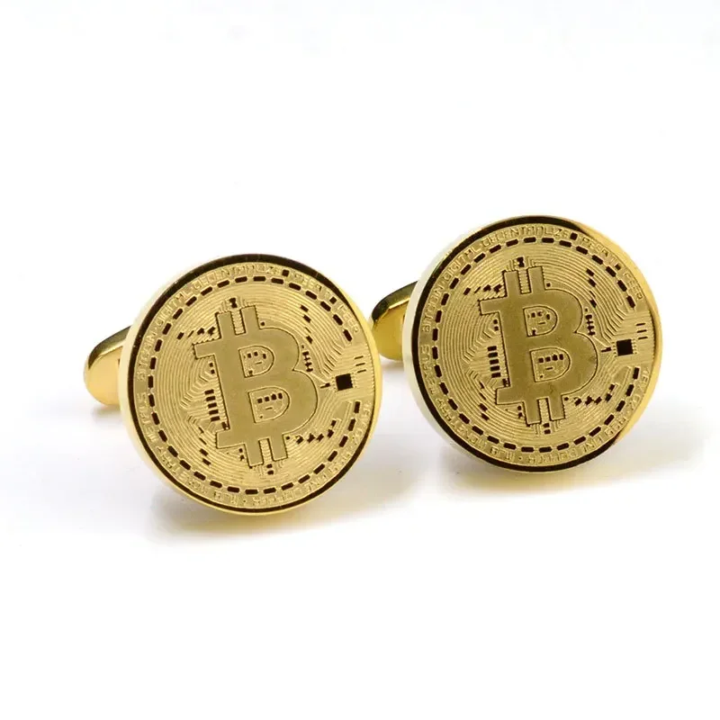 New Bitcoin Cufflinks Stainless Steel Jewelry Retro Fashion Men\'s French Shirts Cuff Buttons Business Banquet Accessories Gifts