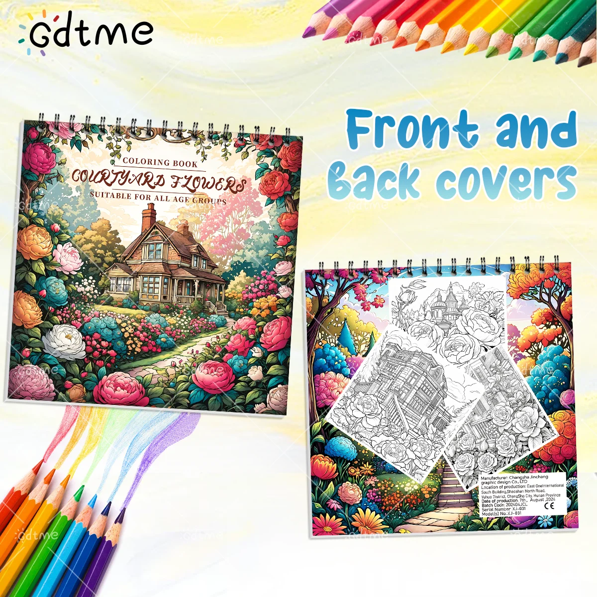 24 Pages Spiral Bound Garden Flower Coloring Book, Elegant Floral Patterns, Stress Relief Leisure Drawing Gift