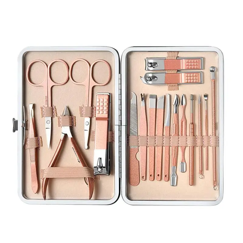 Kit para el cuidado de las uñas, cortaúñas de acero inoxidable, pedicura, herramientas para el cuidado de las uñas con estuche, juego de manicura para mujeres y hombres, 18 piezas