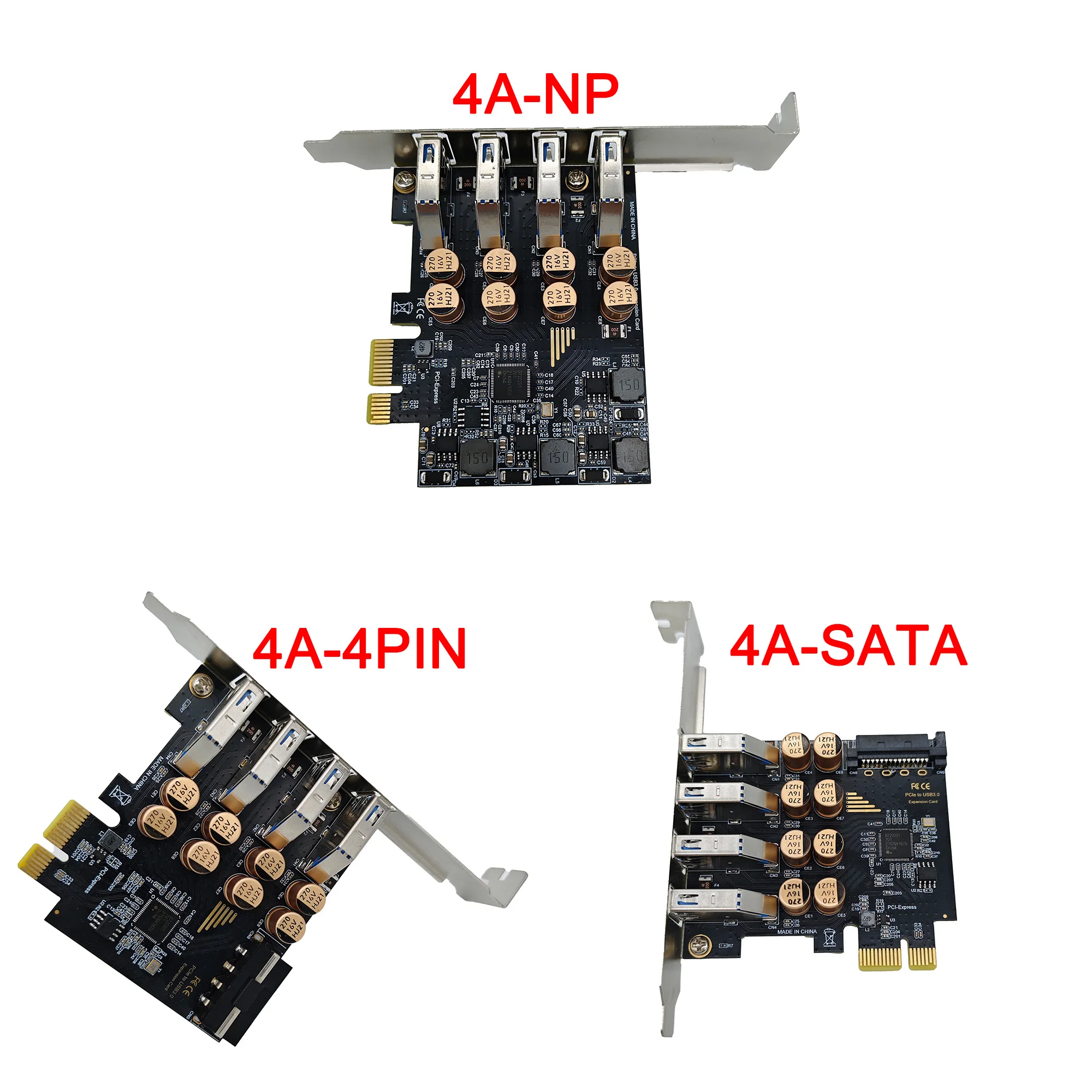 

PCI-E USB 3.0 Expansion Card Add 4 USB Ports for Desktop, Internal 4x Type-A with NP/SATA/4PIN Power Choice