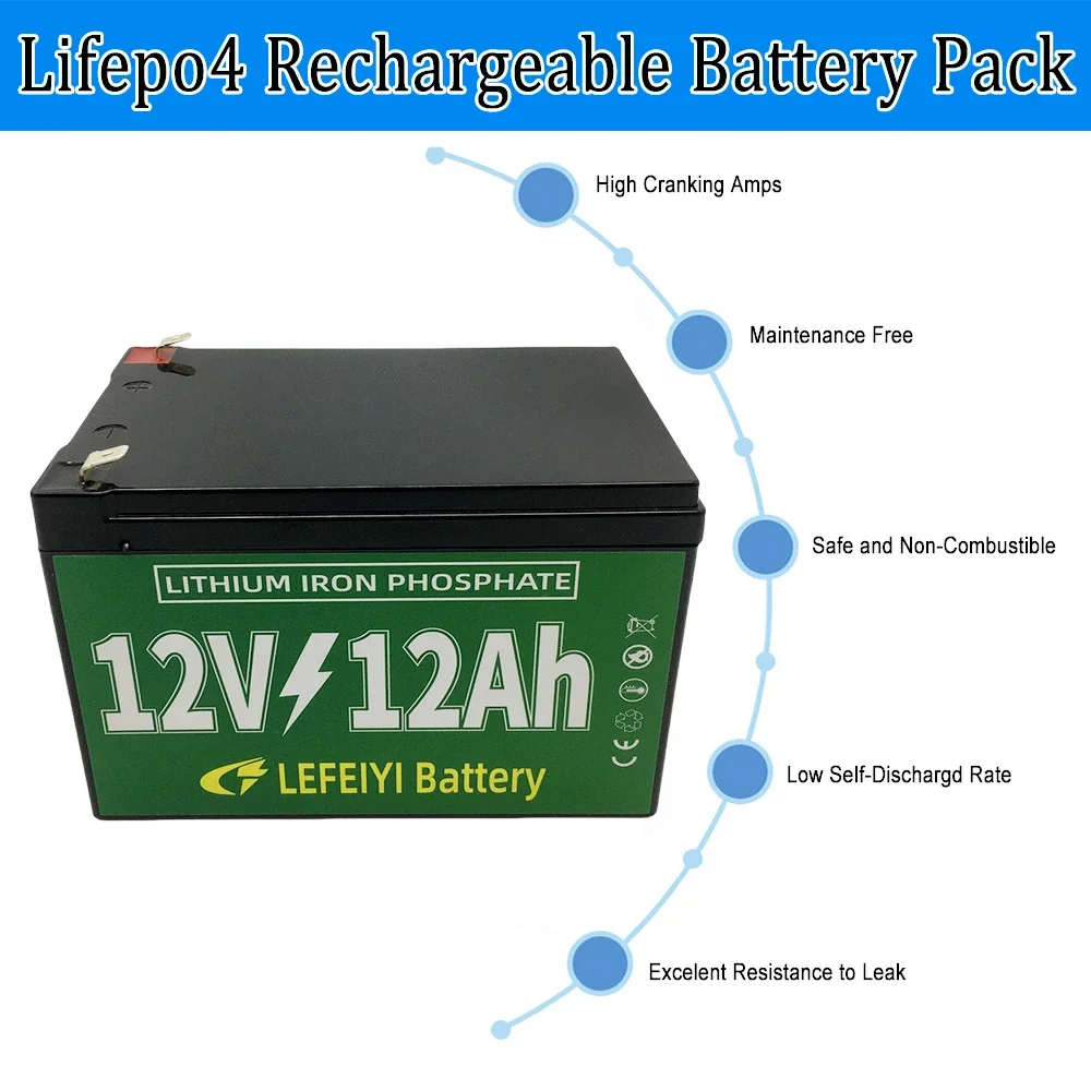

Аккумулятор LiFePo4 12 В, 12 Ач, 12000 мАч, литий-железо-фосфатная батарея, Встроенный BMS 12,8 В для детского скутера, лодки, двигателя