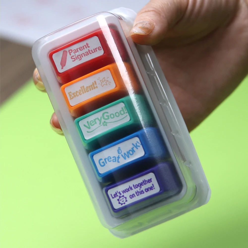 Teacher color stamp automatic inking Color stamp clear teacher with school families encourage children to bring storage tray Cla