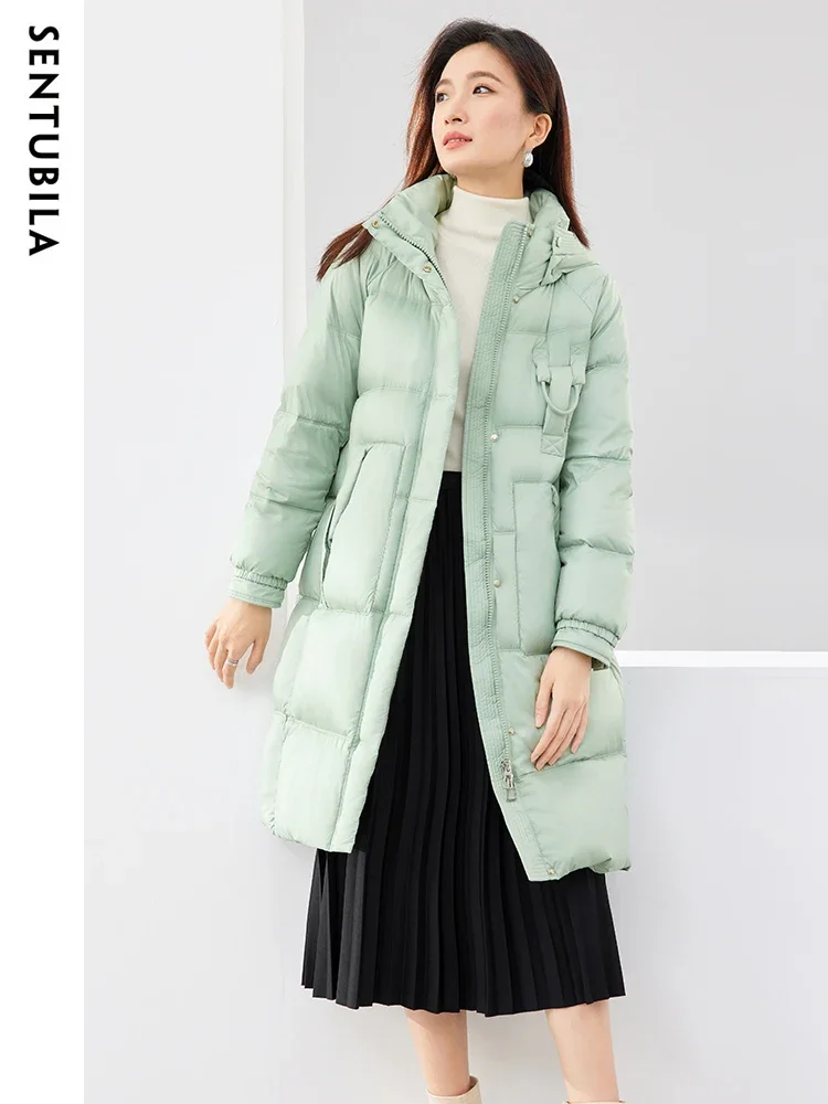 SENTUBILA Winter Hooded Jacket Women Puffer Elegant Coats 2024 Casual Mid-Length High Quality Windproof Warm Jackets W44Y58466X