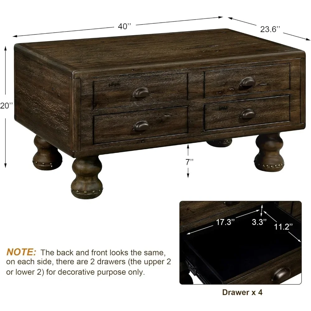 Coffee Table, 40-Inch Cocktail Tables Living Room Center Tables with 4 Storage Drawers, Coffee Table