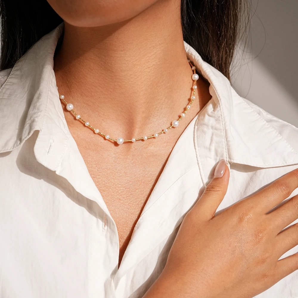 Dainashi AAAA Quality Near Round Freshwater Pearl Necklaces for Women 38cm 4cm Extend Chain Adjustable Necklaces Jewelry Gift