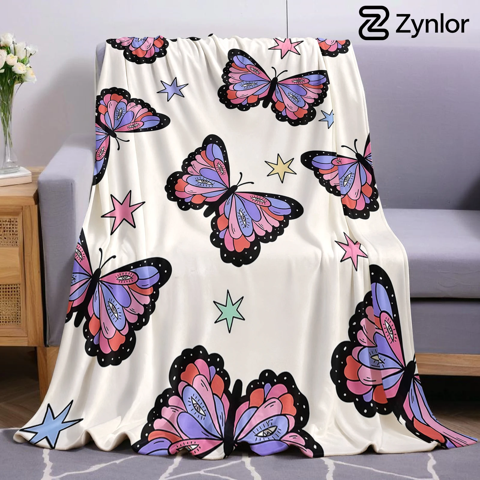 Mystical Eye Butterfly Lightweight Microfiber Flannel Blanket Soft Warm Cozy Throw All Season for Bed Sofa Office Travel Gift