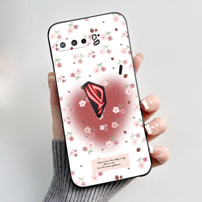 For ASUS ROG Phone 3 5 5S Case Soft Silicone Black Shells Cover For ASUS ROG 5 5s 3 Coque Cute Flower Cartoon Printing Casing - view 3