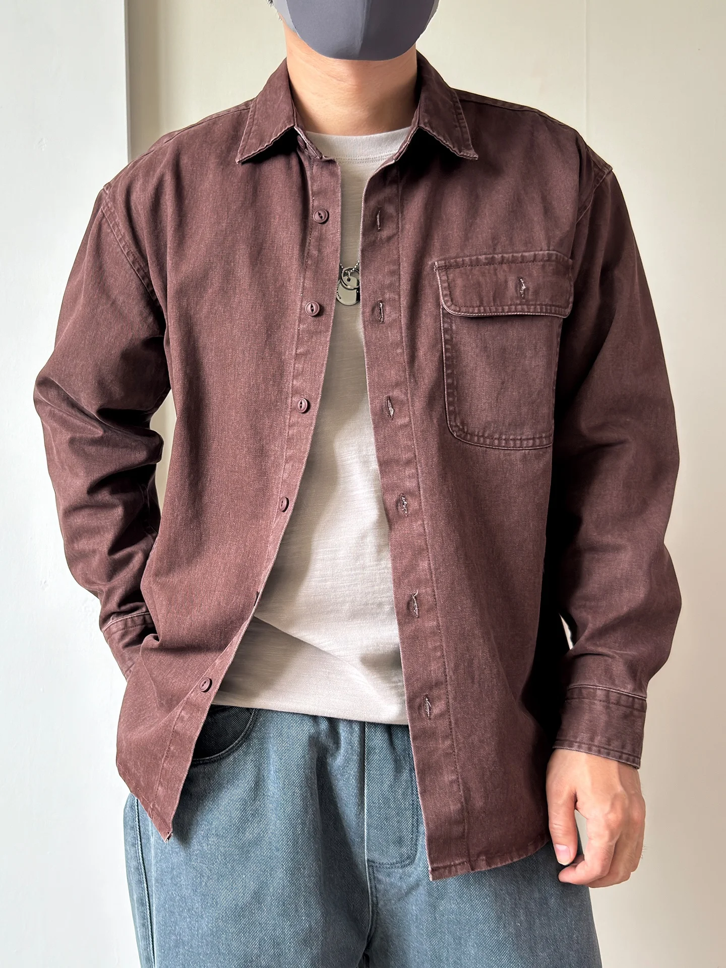 

American Sle Vintage Faux Denim Men's Cotton Work irt Autumn Winter New Casual Loose Fit Breathable Wear Resistant irt