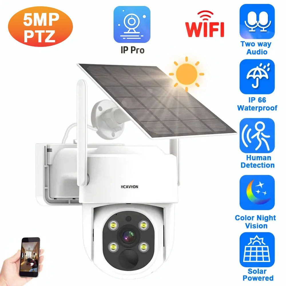 

Solar WIFI IP Camera 4MP PIR Human Detection Outdoor Security With Solar Panel Wireless Surveillance PTZ Battery Camera P2P 2K