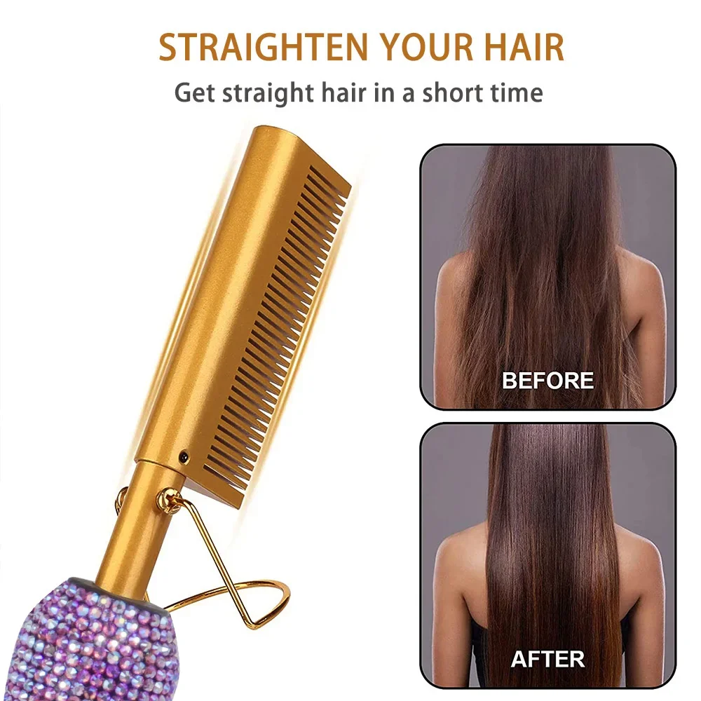 OEM/ODM Strass neue Haar glätter Kamm Kristall Hotcomb Nano Titan 500 Grad elektrische Bling Hot Comb