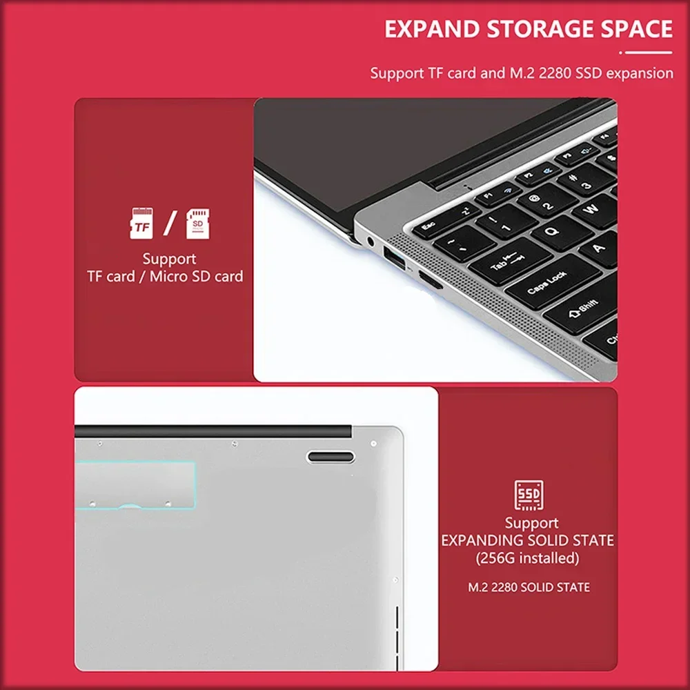 ماوس هدية مجانية 14.1 بوصة Celeron N3710 Windows 11 Pro كمبيوتر محمول للعمل المكتبي التجاري - 8G RAM MAX 1TB SSD - 5G WiFi، Bluetooth #3