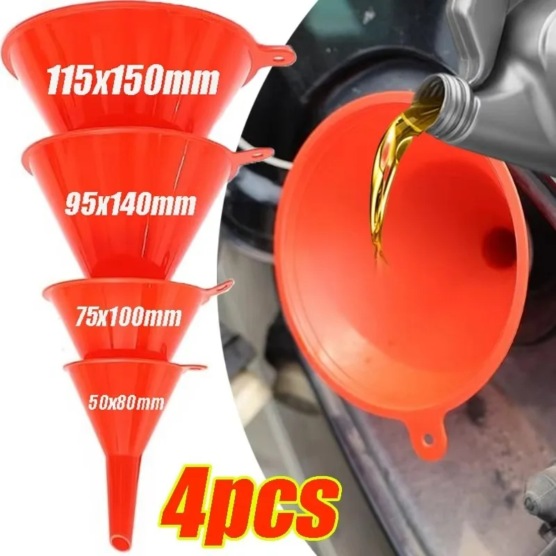 4pcs Car Stem Funnel Gasoline Oil Fuel Filling Tool Anti-splash Plastic Funnel Motorcycle Refueling Tools Auto Accessories