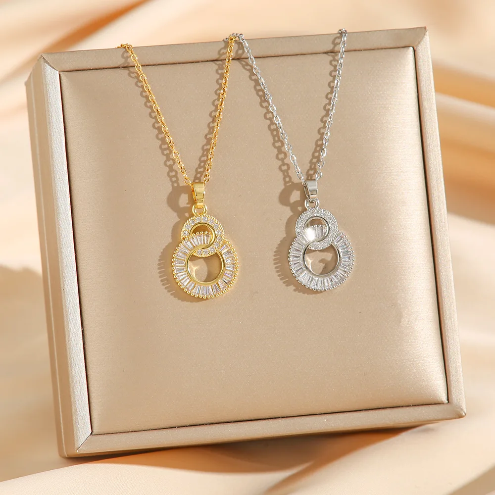 Модное простое блестящее циркониевое ожерелье с подвеской в виде кругов для женщин, цепочка из нержавеющей стали, аксессуары для повседневной вечеринки, ювелирные изделия, подарки