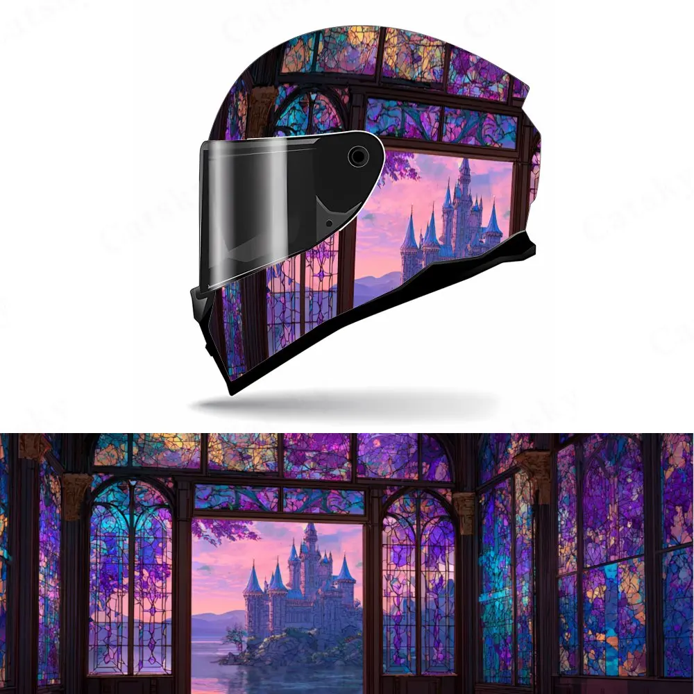

Castle in Blue Stained Glass Full helmet Wrap Sticker Motorcycle helmet Racing graphic Decal Vinyl wrap helmet decal
