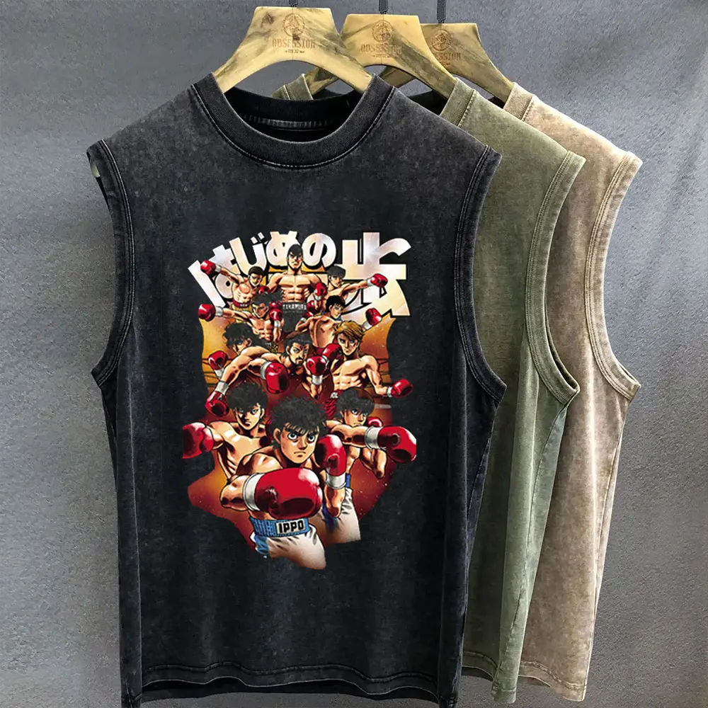 Nieuwe Heren Tank Top Anime Hajime Geen Ippo Grafische T-shirt Print Oversized Gym Kleding Vintage Wassen Mouwloos Vest Dames Y2k