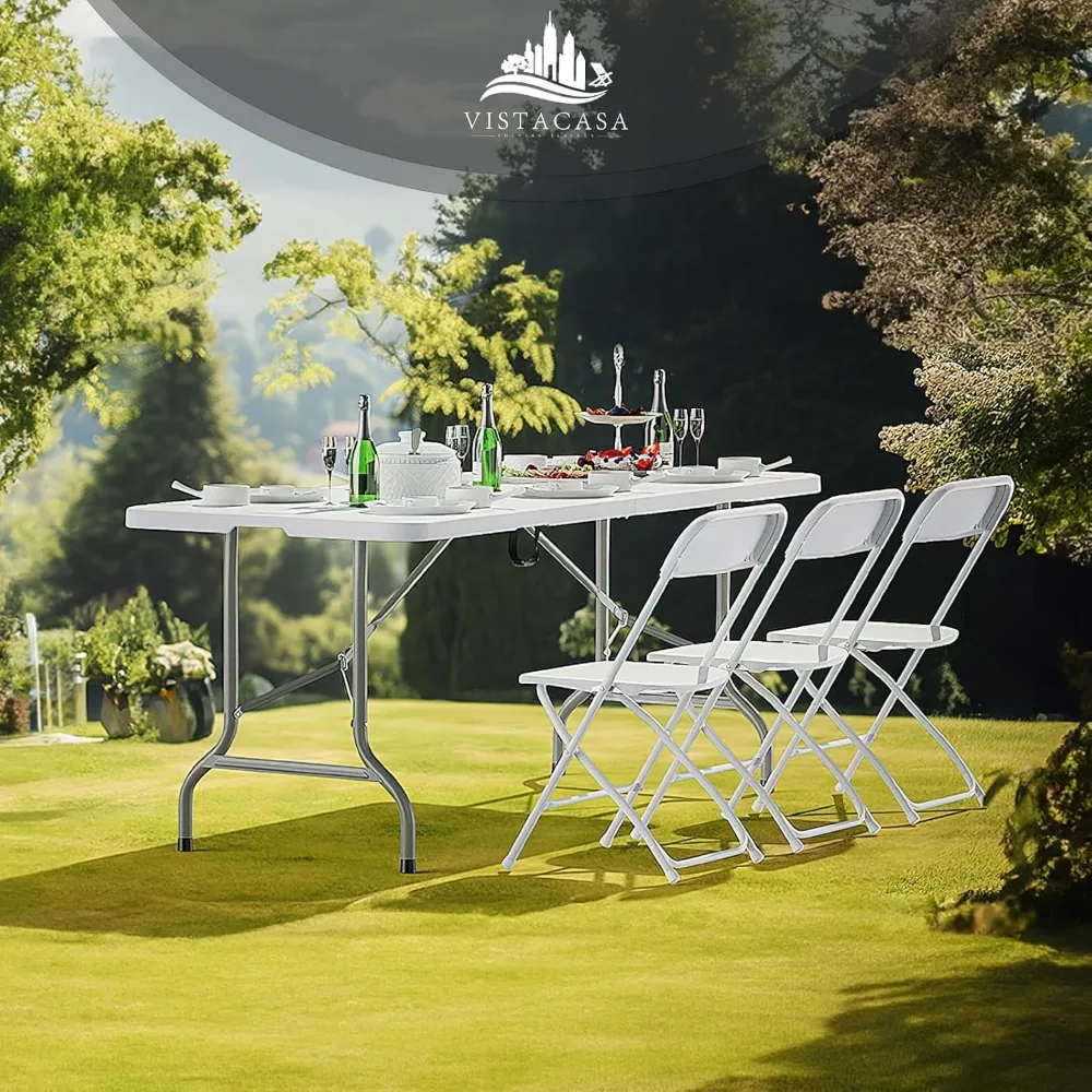 Portable Stackable Plastic Folding Chairs - White, Indoor/Outdoor Use, Steel Frame, 350lb Capacity for Events and Gatherings