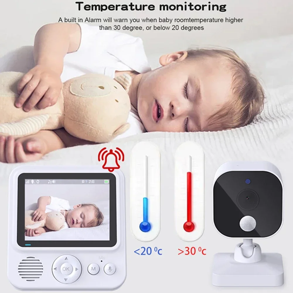 Monitor de vídeo para bebés de 2,8 polegadas, monitor portátil sem fios 2.4G para interior, visão nocturna IR automática, vigilância, câmara de segurança, babysitter