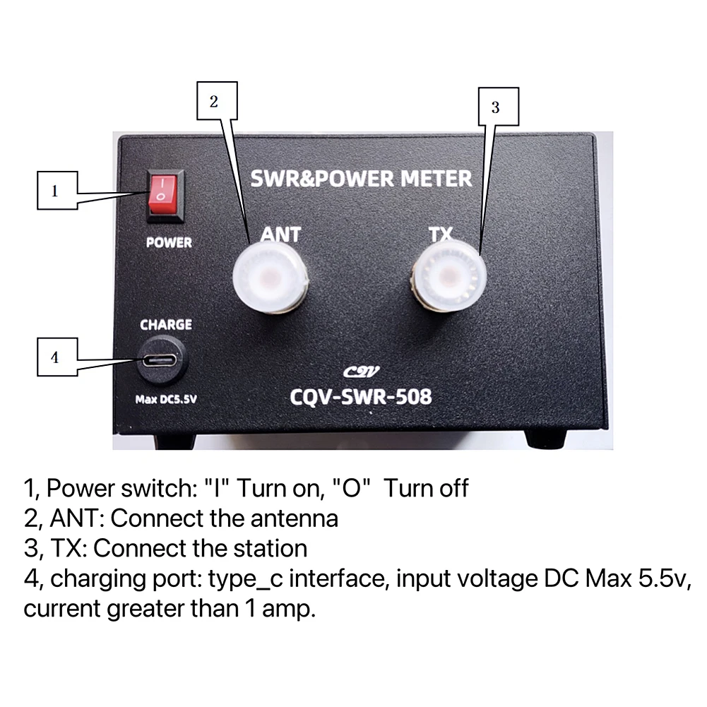 120W Digital Power Standing Wave Meter 4.3in IPS Touchscreen 1.8-54Mhz Power SWR Measuring Meter Type C DC5V/1A Charging