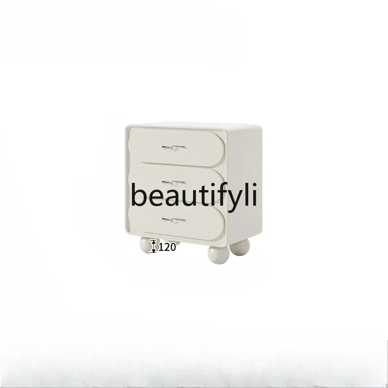 

Bedside table Cream wind bedroom household, solid wood bedside storage cabinet Locker