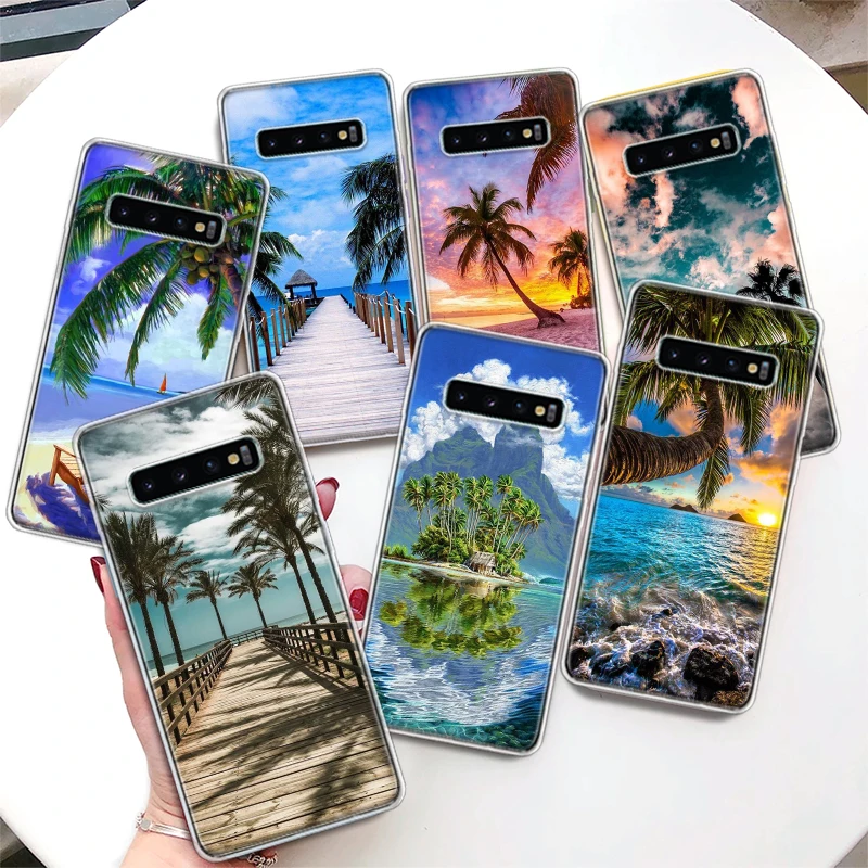 Summer Beach Sunset Sea Palm Tree Phone Case For Samsung Galaxy M12 M21 M30S M31 M32 M51 M52 Note 8 9 10 20 J4 J6 Plus J8 Soft S