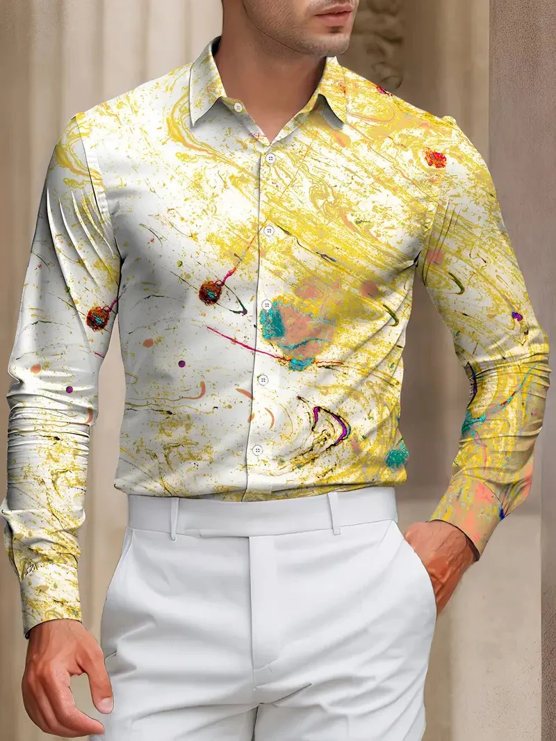 Men's Casual Shirt 3D Colorful Art 3D Lion Print Long Sleeve Shirt Fashion Shirt Street Clothing Top