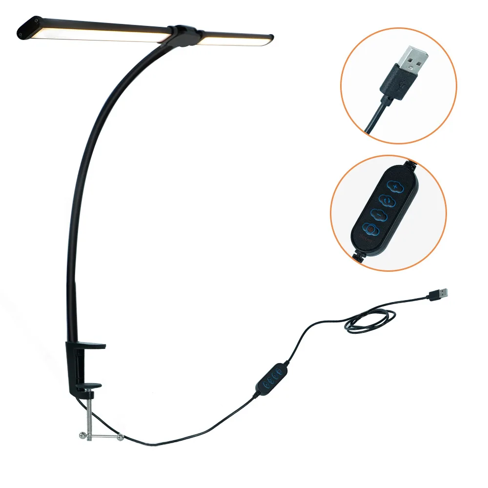 Study Eye-protecting Desk Lamp Double-head Clip Led Desktop Lamp Dormitory 3 Modes Eye-protecting Study Reading Lamp 61CM
