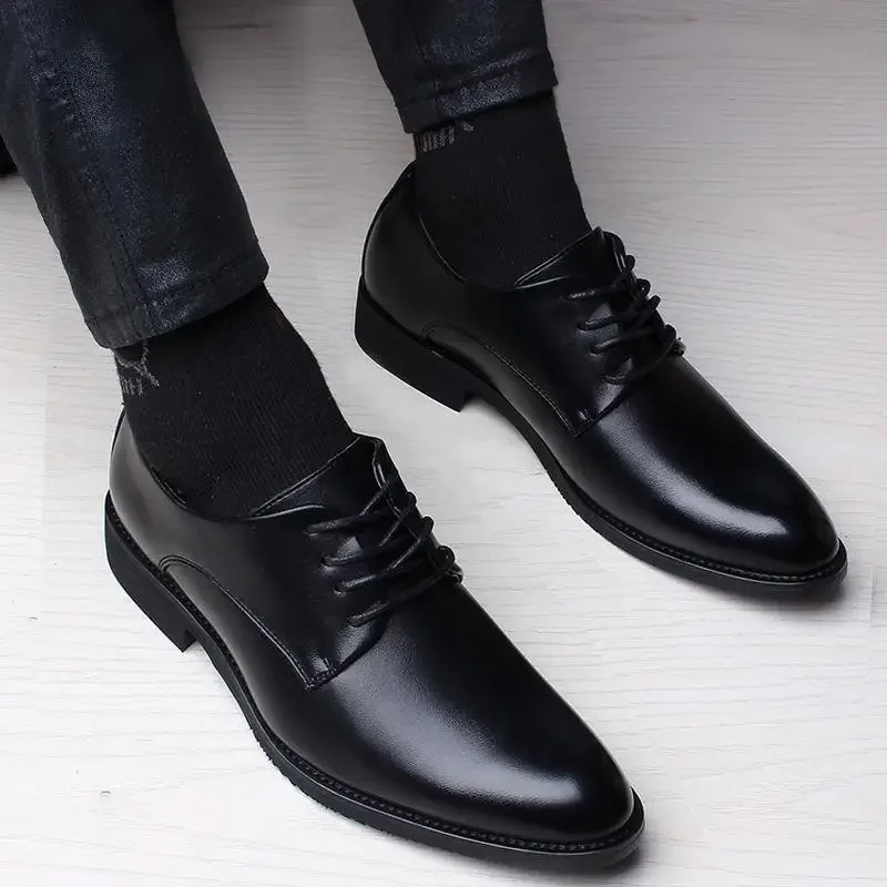 Buty społeczne dla mężczyzn Natural Gumrukfree Genuine Leather Oxfords Shoes Lace Up Dress Man Footwear Cowhide Gentleman Suit 39 Black