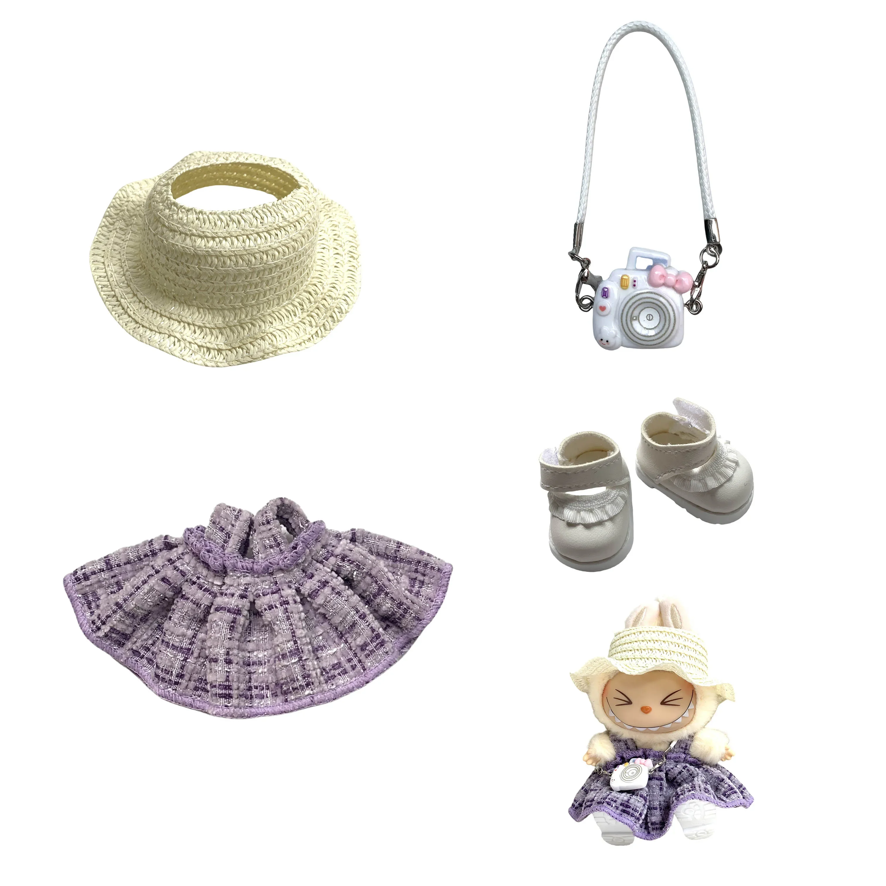 

Clothes for Labubu For Doll Clothes Set V1 V2 Doll Clothing Accessories purple Simple Fragrant Skirt & Hat Outfit
