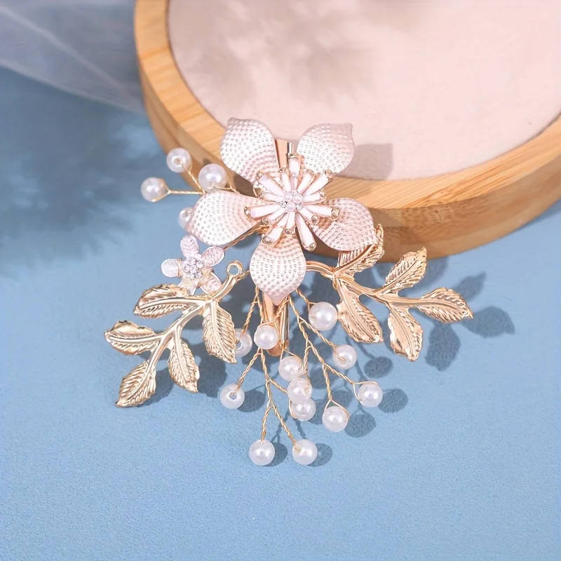 Crystal Pearl Hair Clip Comb Hairpin For Women Flower Leaf Hair Clip Comb Bridal Wedding Hair Accessories Jewelry Clip Comb Pin