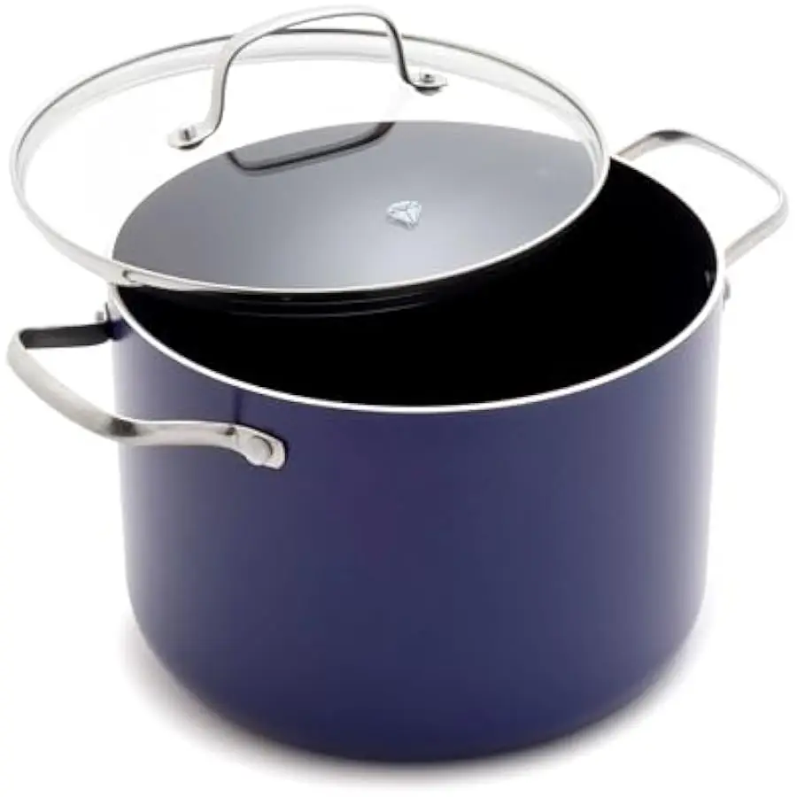 Blue Diamond 8QT Nonstick Stockpot with Glass Lid, PFAS-Free Ceramic, Multipurpose Cooking, Sauces & Soups, Pasta, Boiling & Can