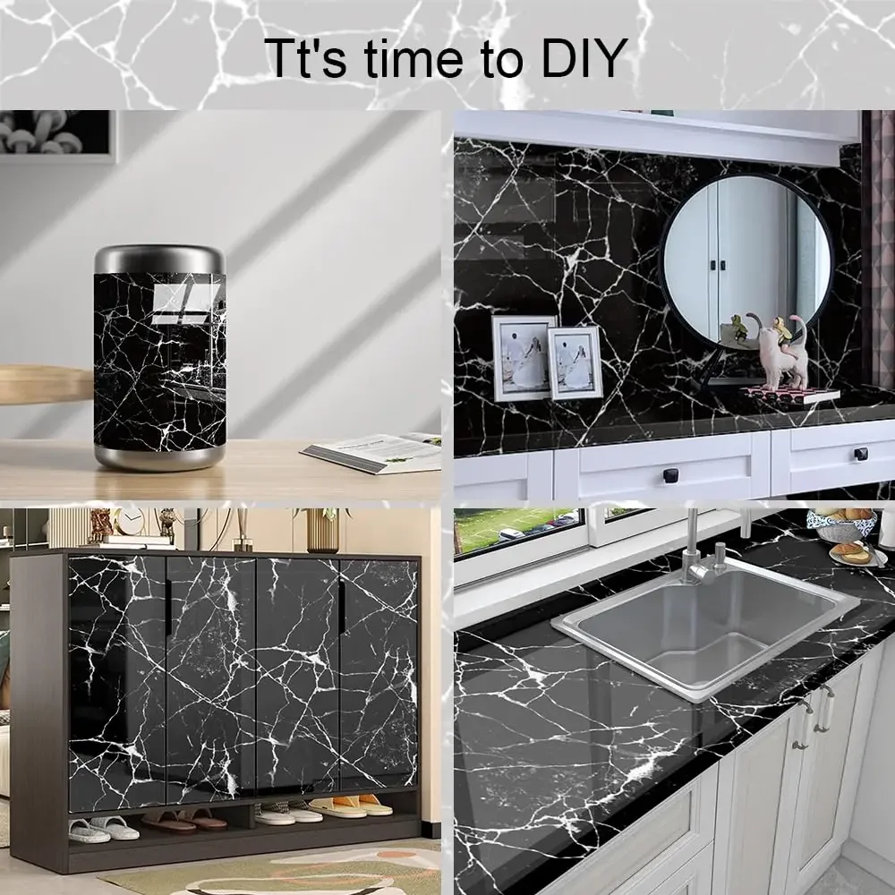 Marble Wallpaper Granite Diamond black,Self Adhesive Removable Waterproof Countertop Paper for Cabinet Furniture Kitchen